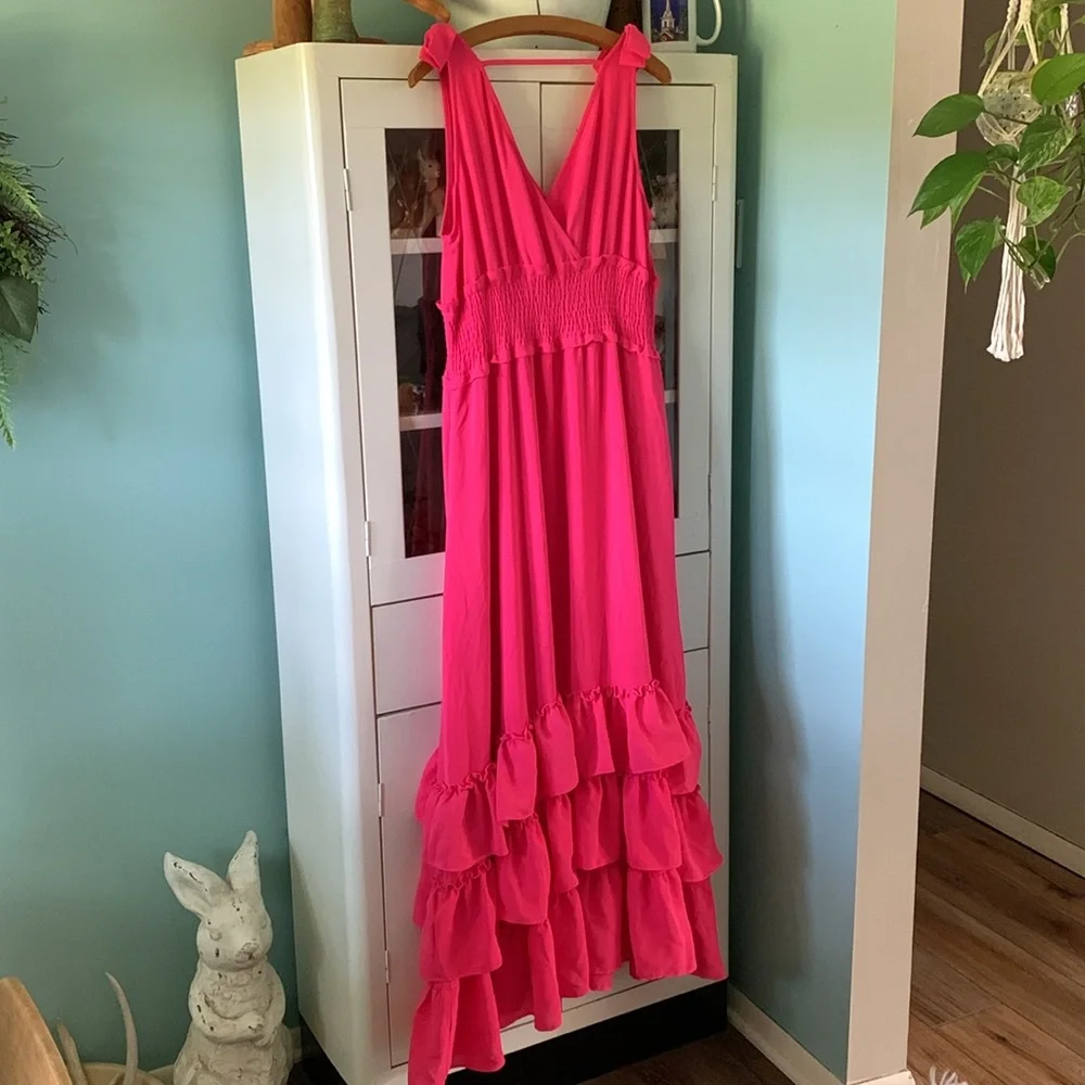 Jess Lea sz L Vibrant Pink Maxi Dress with Ruffle Hem like new! - Picture 5 of 8